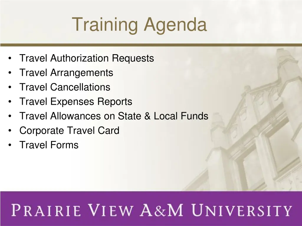 training agenda