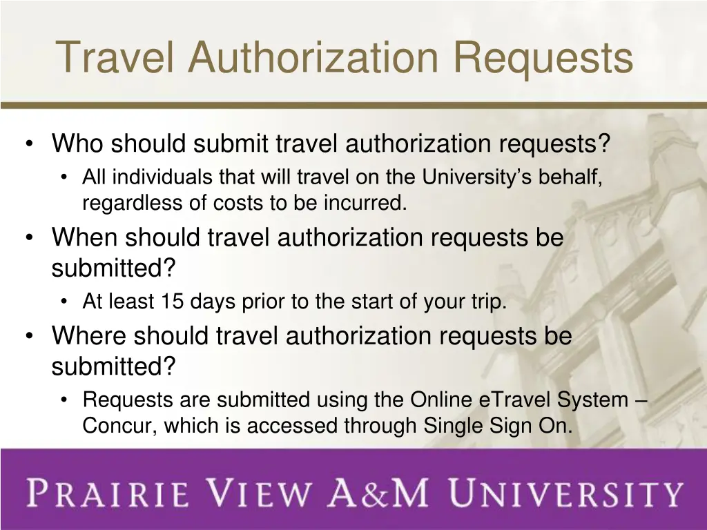 travel authorization requests