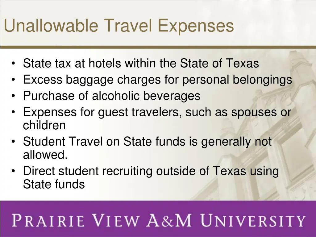 unallowable travel expenses