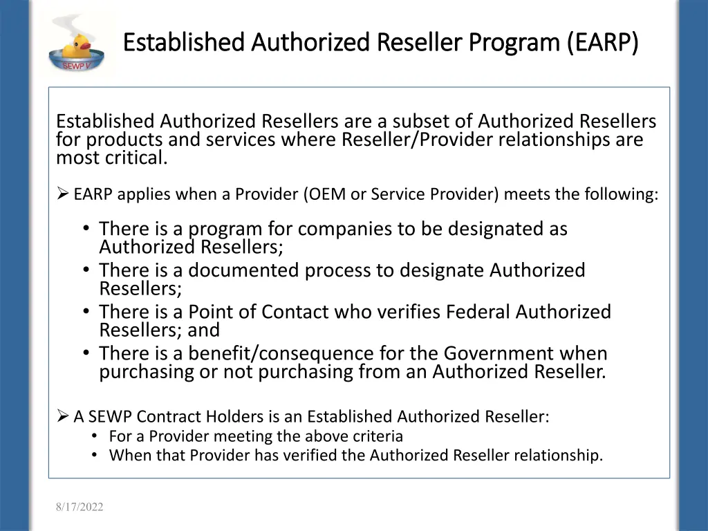 established authorized reseller program earp