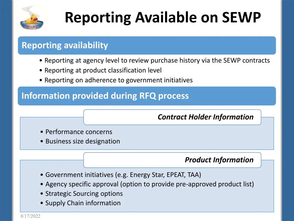 reporting available on sewp