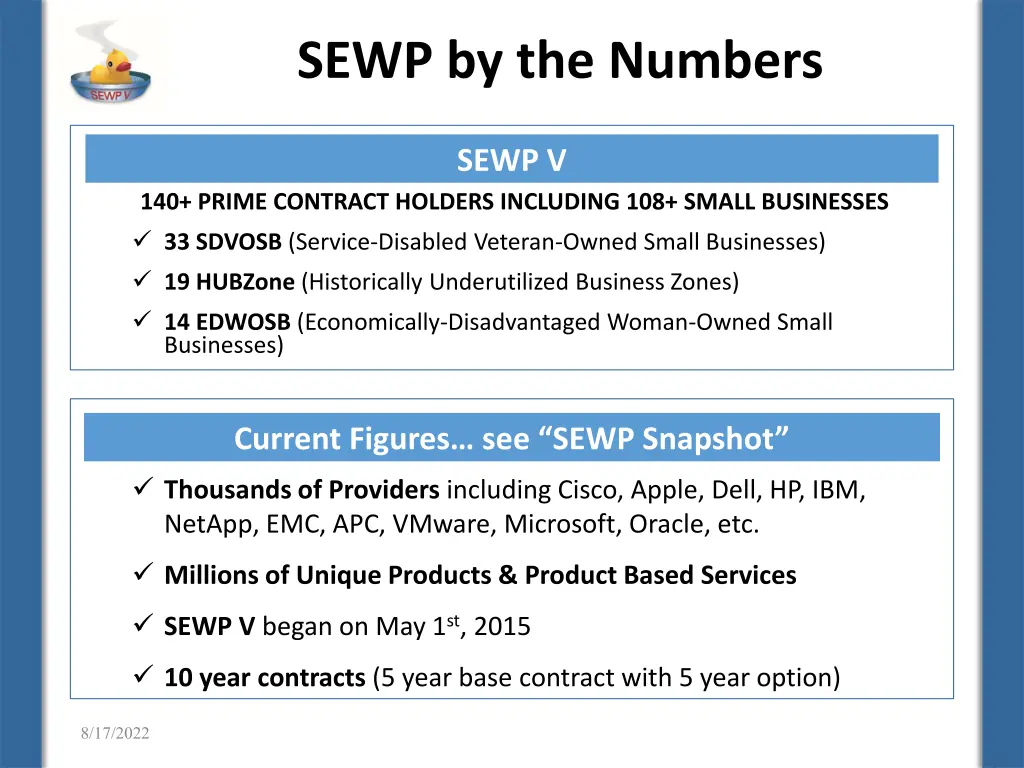 sewp by the numbers