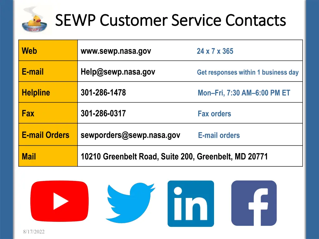 sewp customer service contacts sewp customer