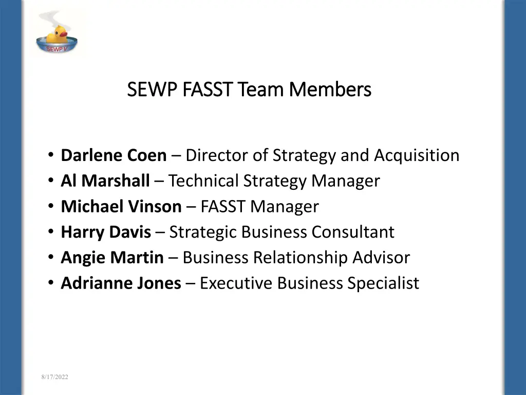 sewp fasst team members sewp fasst team members