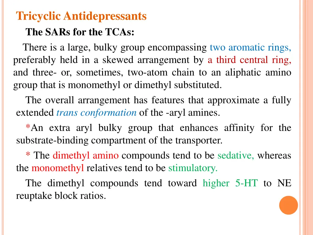 tricyclic antidepressants the sars for the tcas