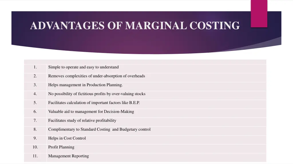 advantages of marginal costing