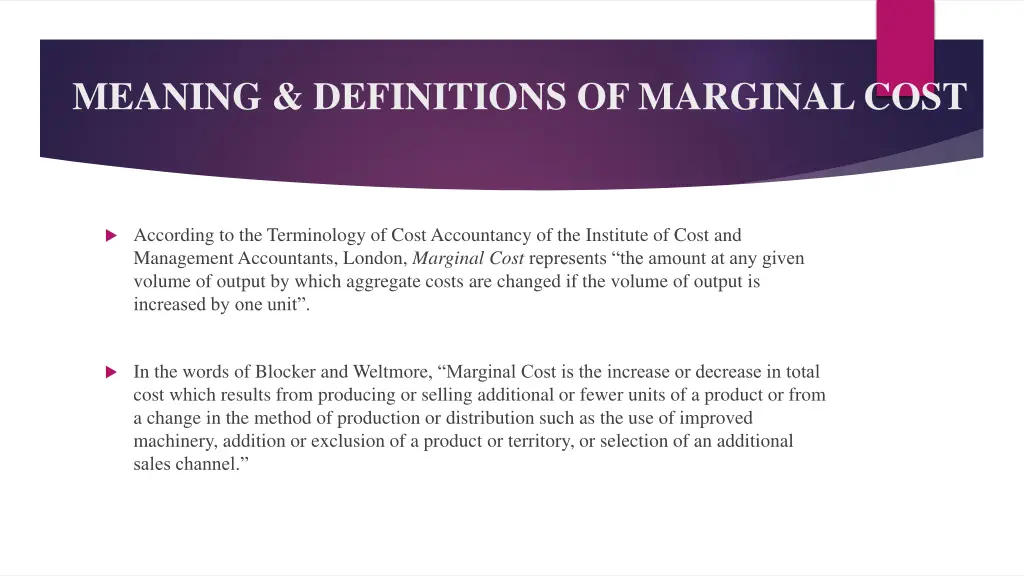 meaning definitions of marginal cost