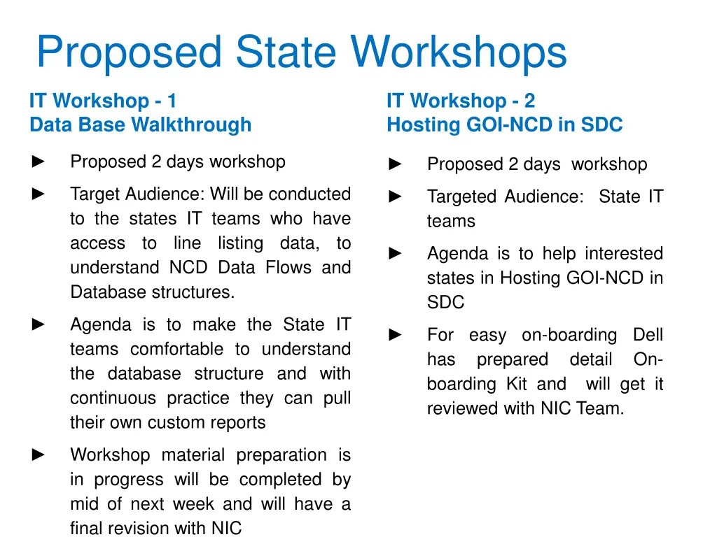 proposed state workshops