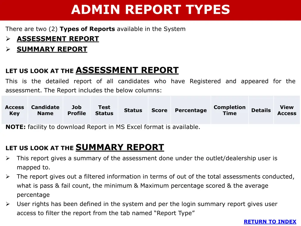 admin report types