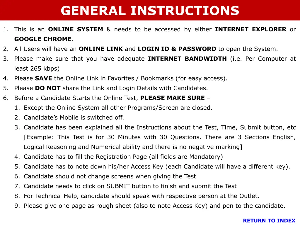 general instructions