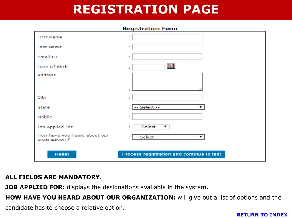 registration page