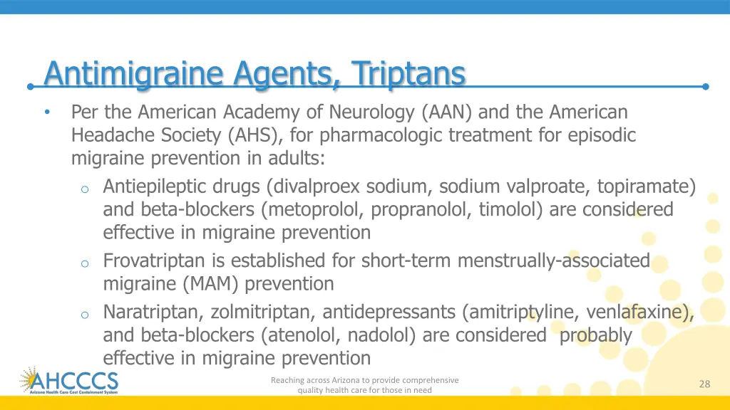 antimigraine agents triptans per the american