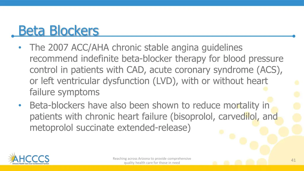 beta blockers the 2007 acc aha chronic stable