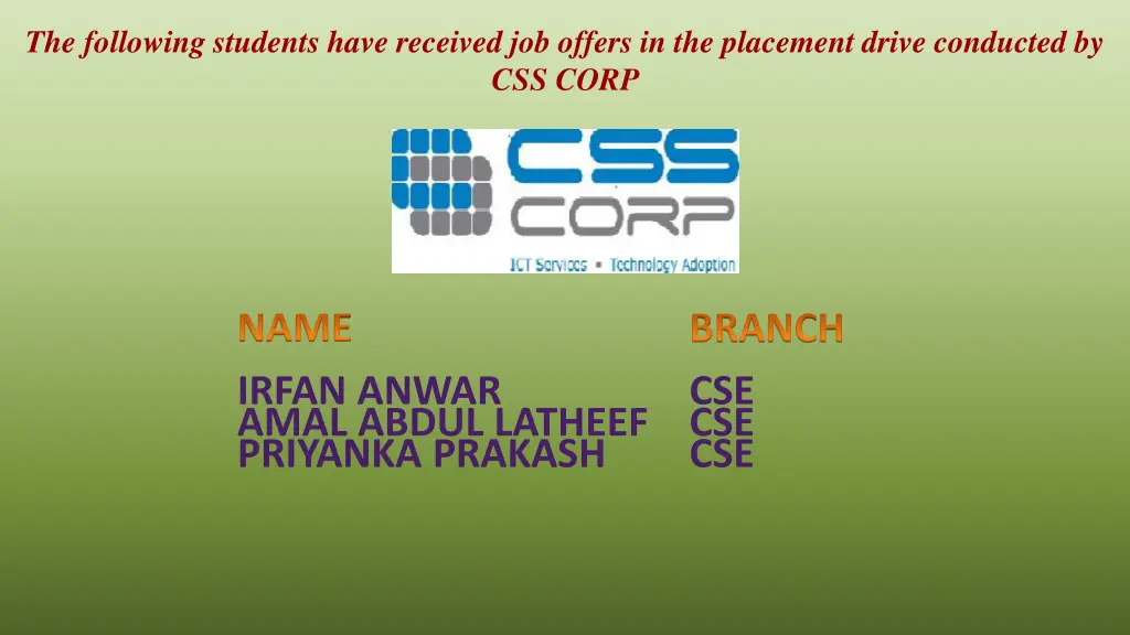 the following students have received job offers 9