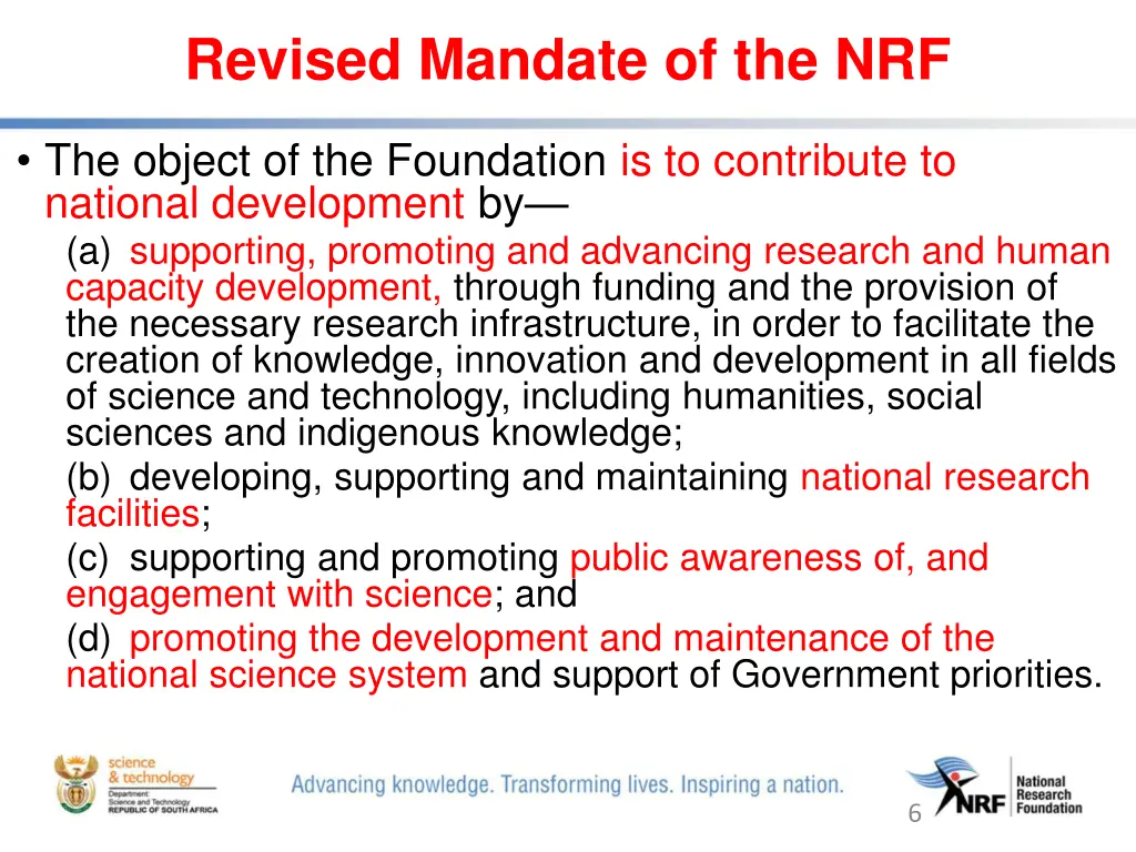 revised mandate of the nrf