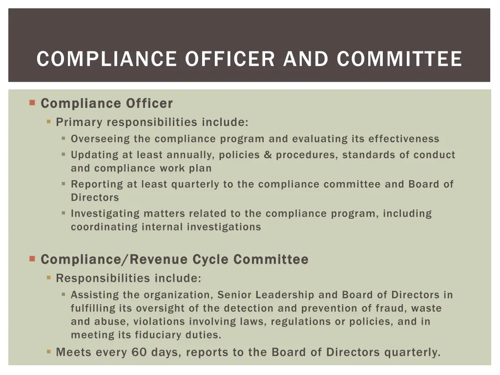 compliance officer and committee