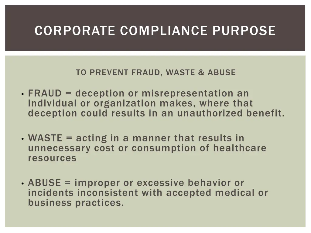 corporate compliance purpose