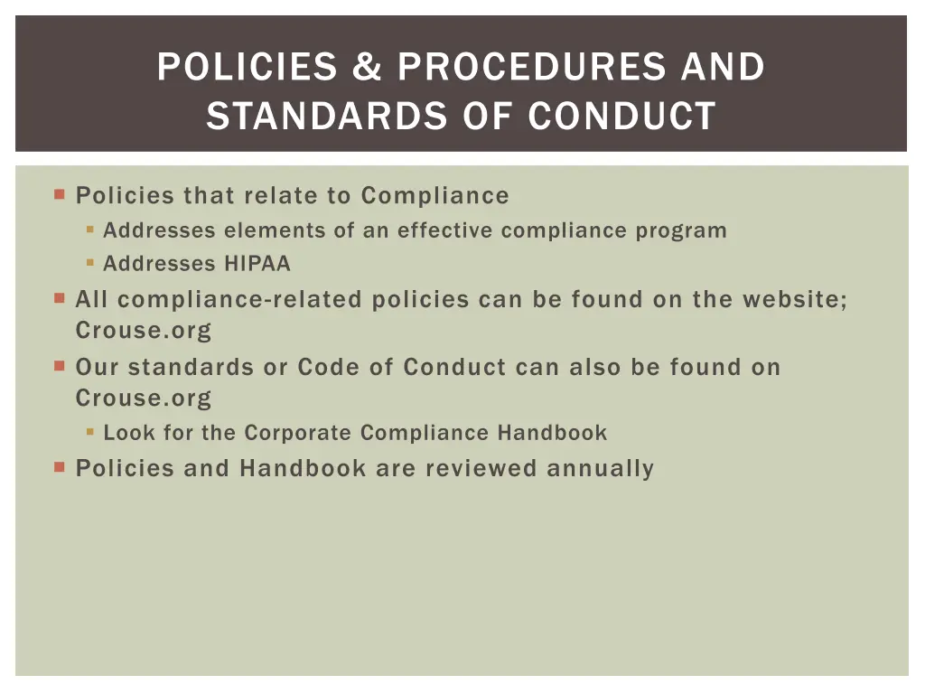 policies procedures and standards of conduct