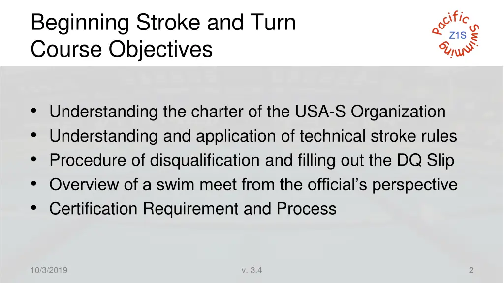 beginning stroke and turn course objectives