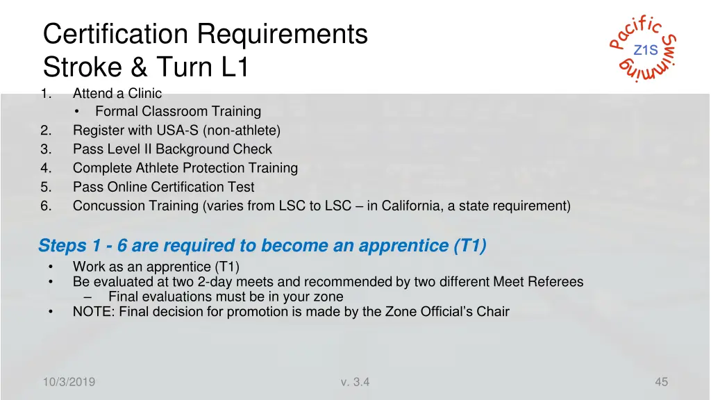 certification requirements stroke turn