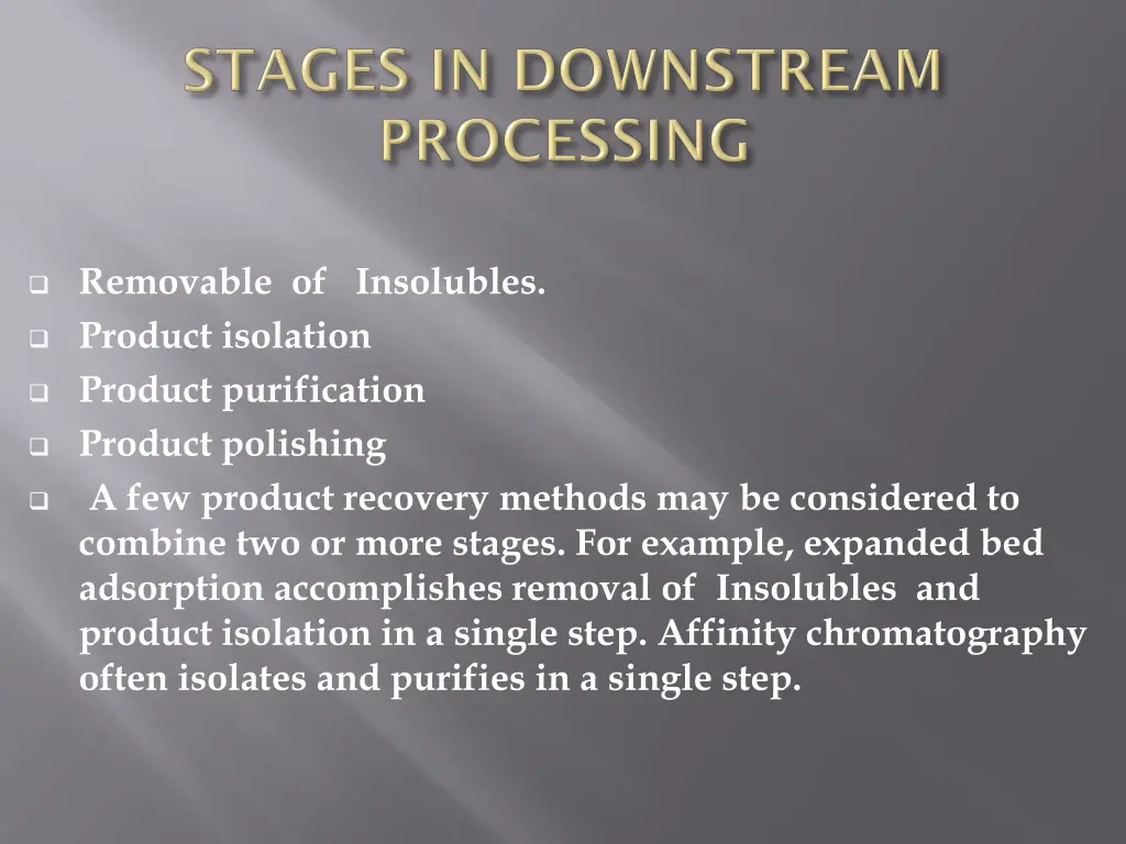 removable of insolubles product isolation product