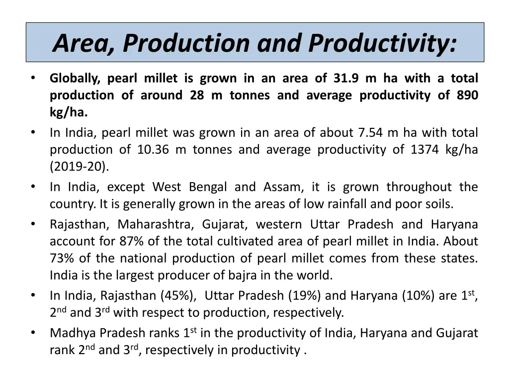 area production and productivity