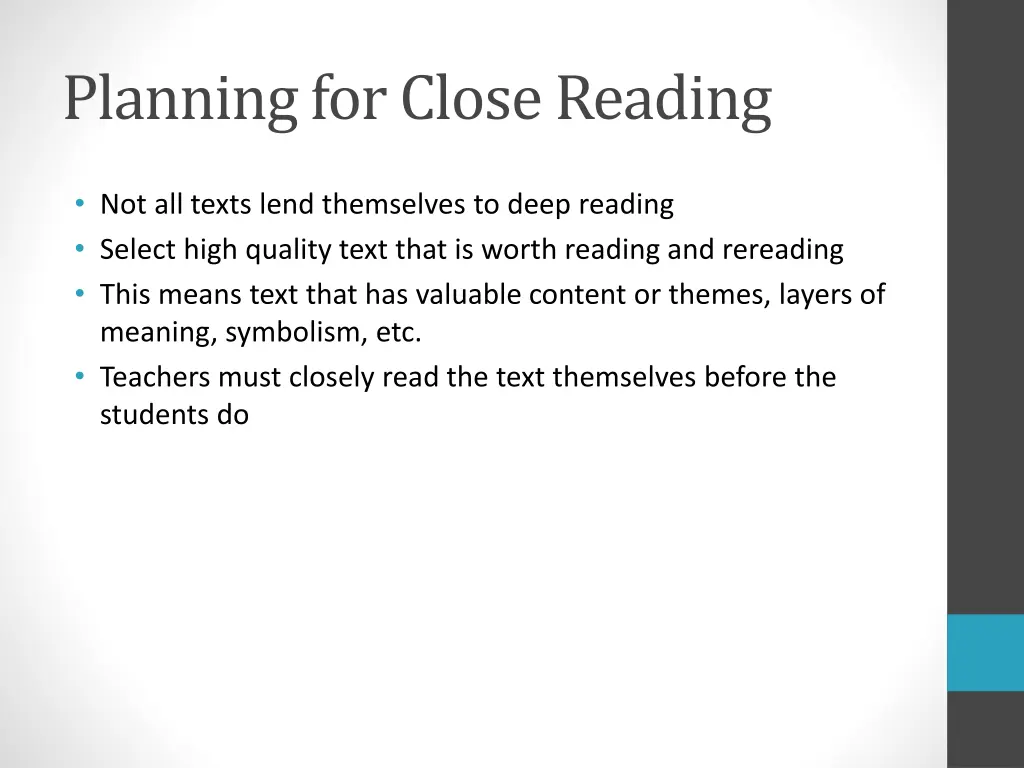 planning for close reading