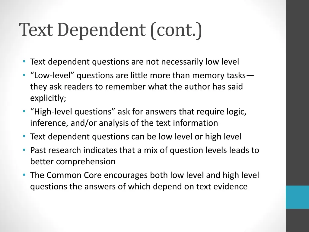 text dependent cont