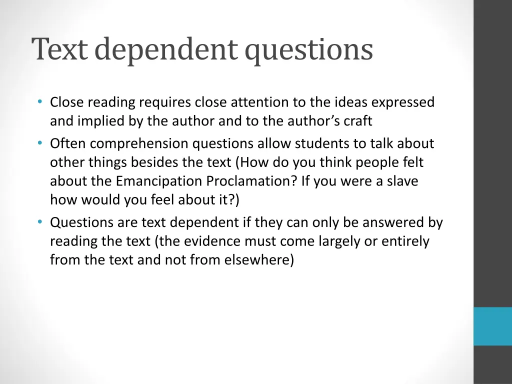 text dependent questions