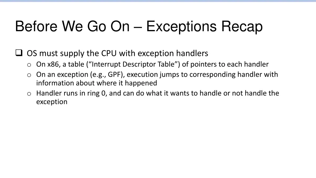 before we go on exceptions recap