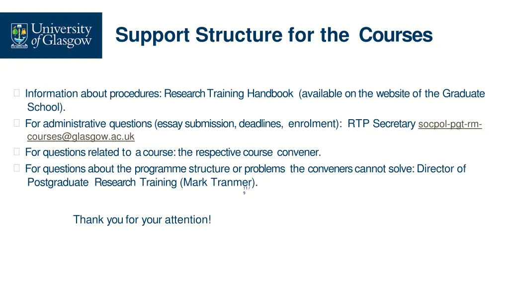 support structure for the courses