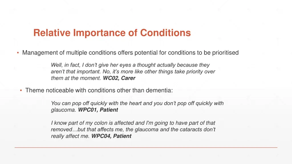 relative importance of conditions