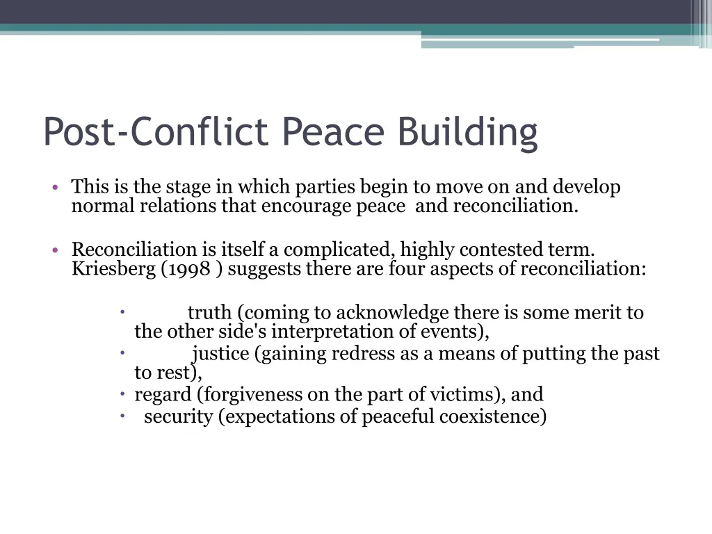 post conflict peace building