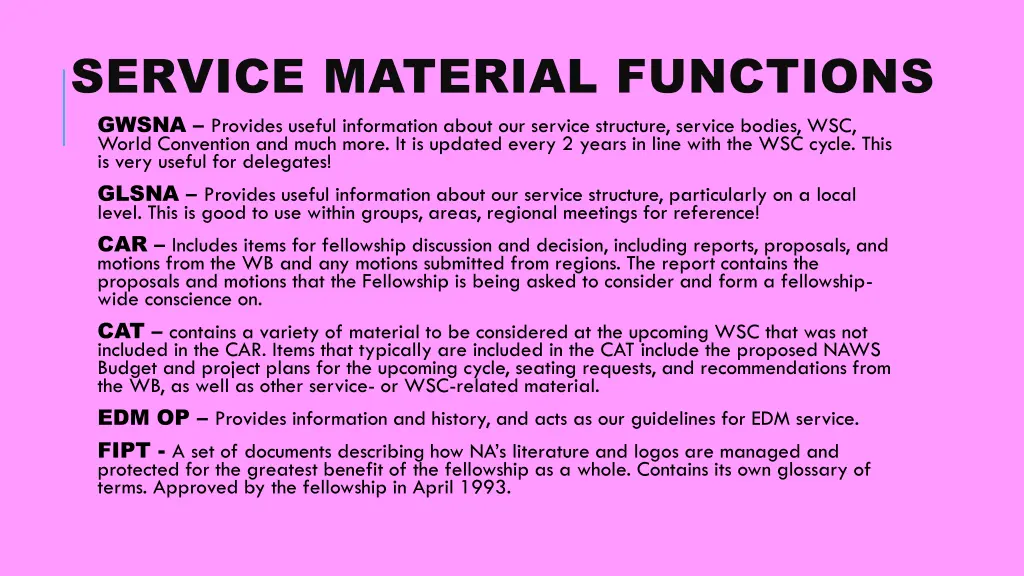 service material functions gwsna provides useful