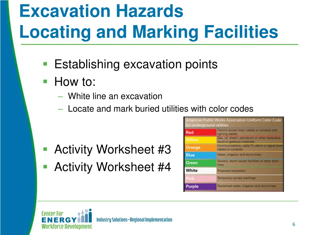 excavation hazards locating and marking facilities