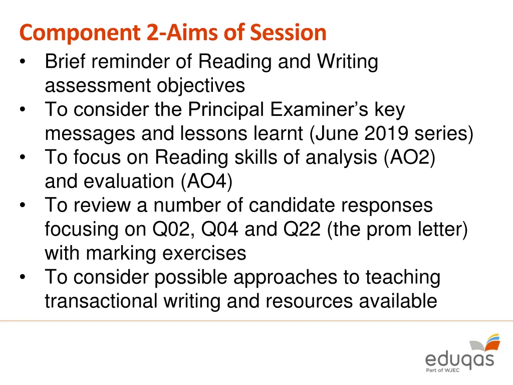 component 2 aims of session brief reminder