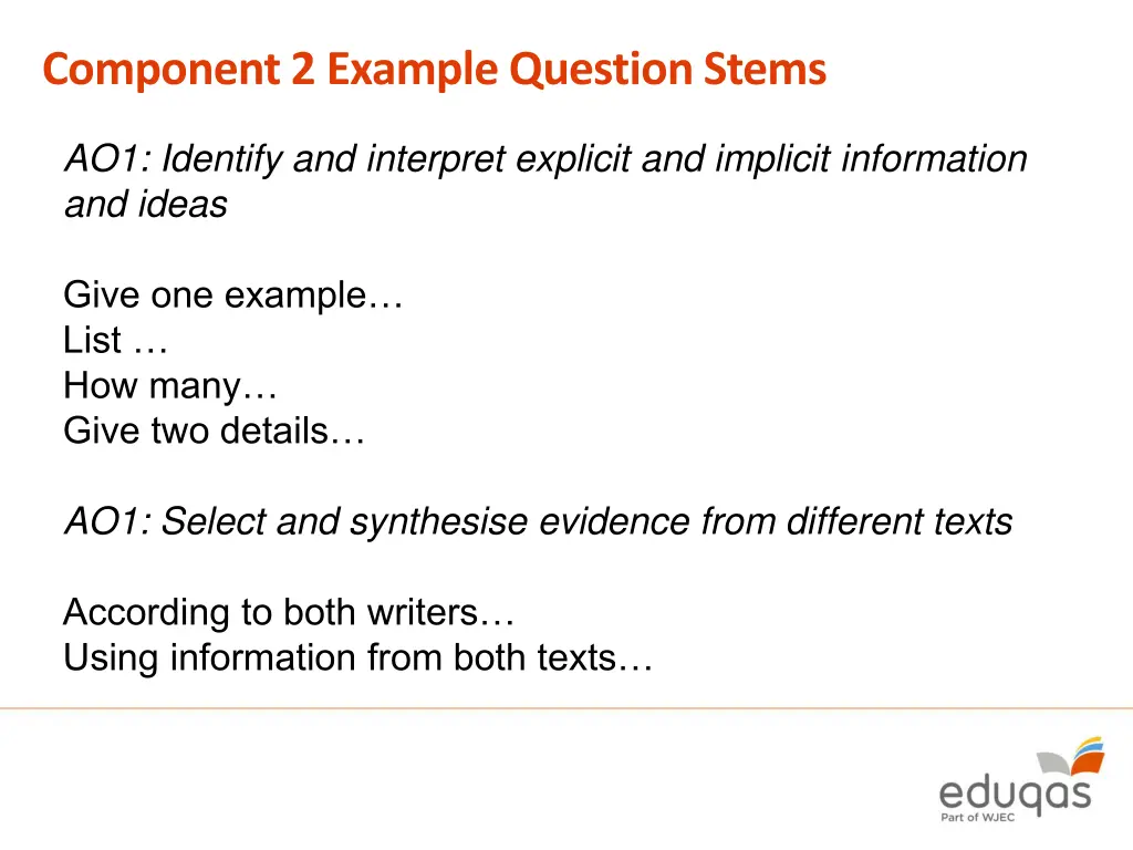 component 2 example question stems