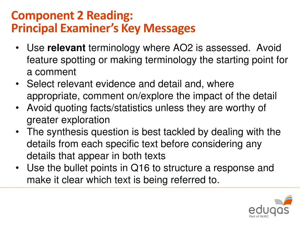 component 2 reading principal examiner 1