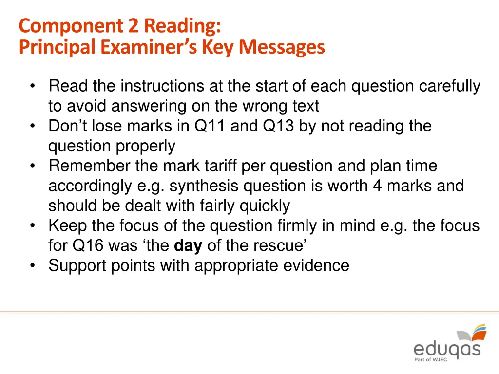 component 2 reading principal examiner