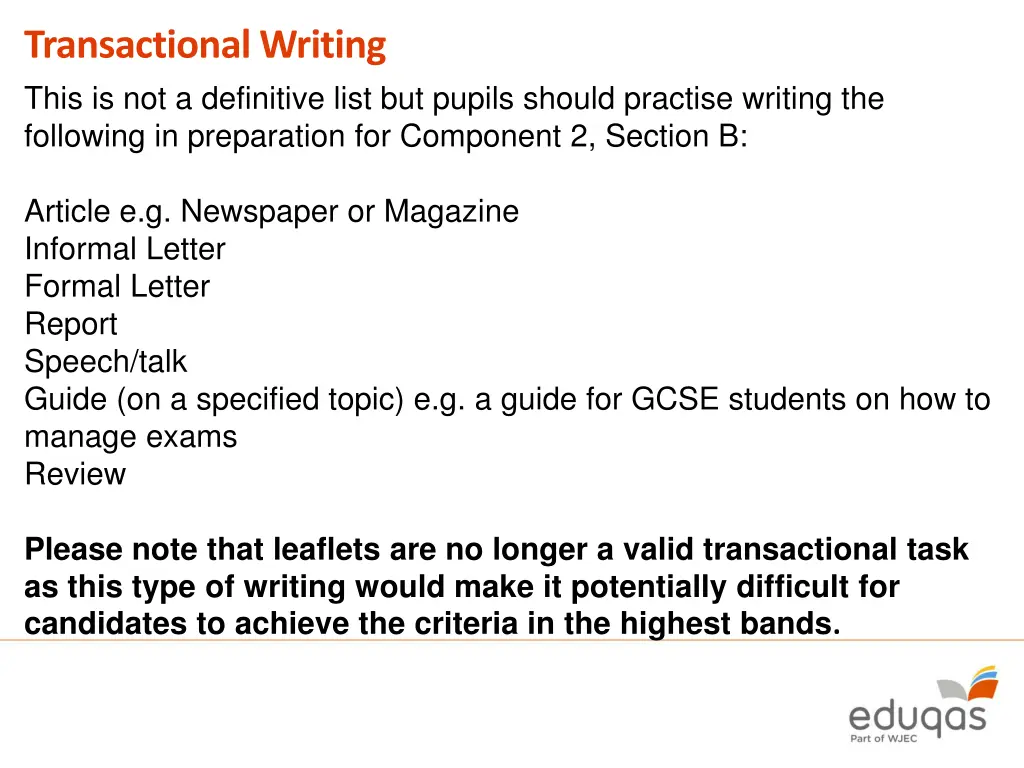 transactional writing this is not a definitive