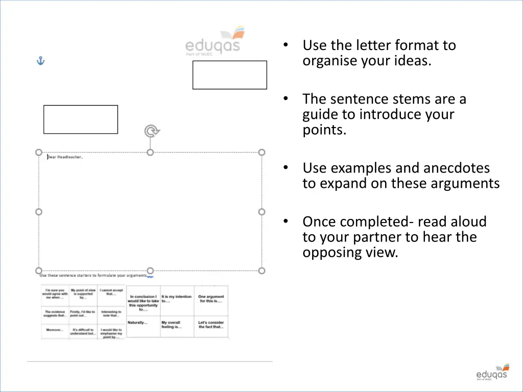 use the letter format to organise your ideas