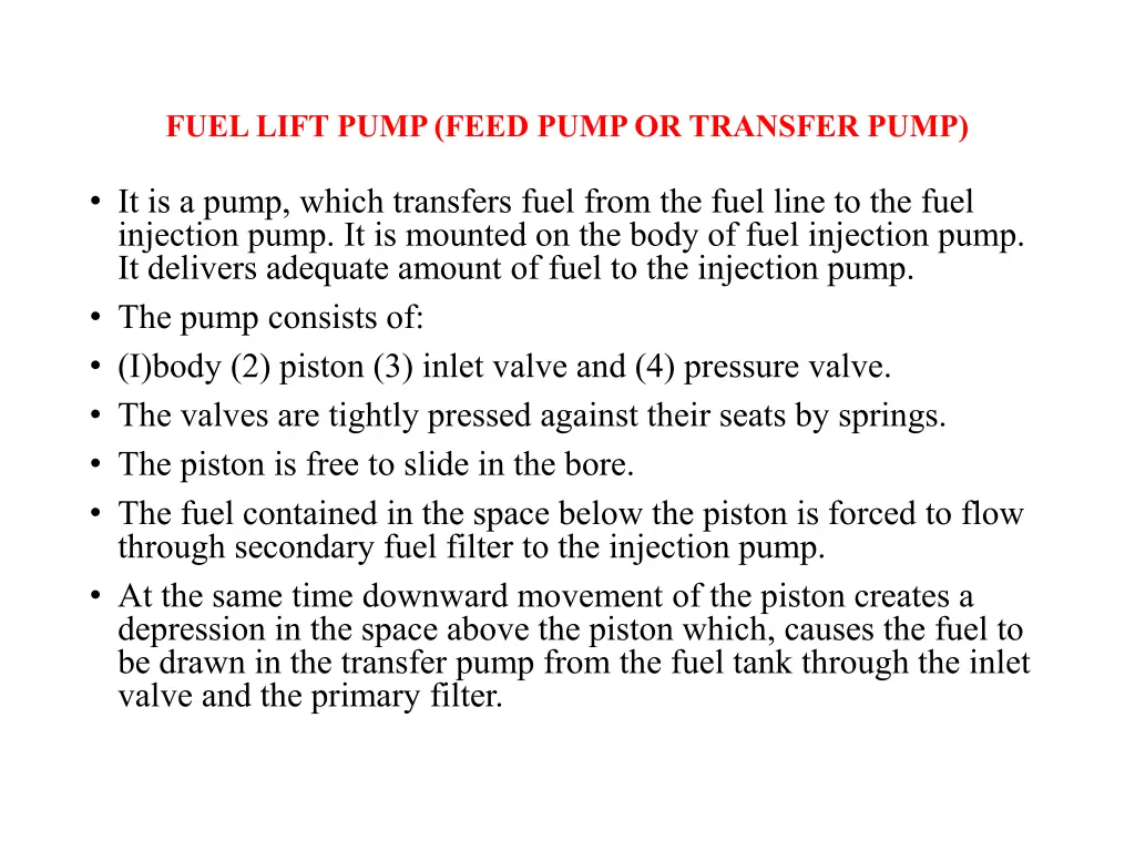 fuel lift pump feed pump or transfer pump