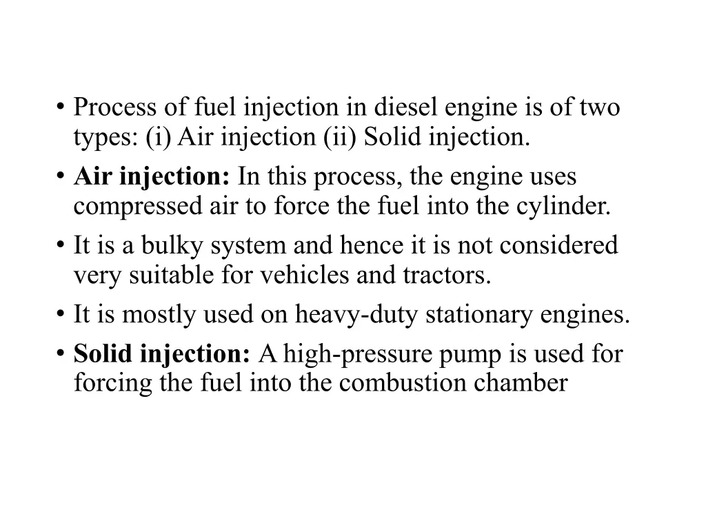 process of fuel injection in diesel engine