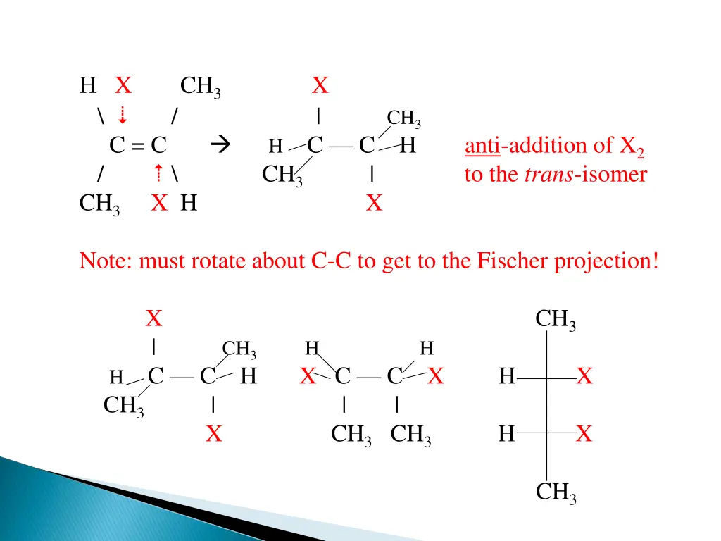 h x ch 3 x ch 3 c c h c c h anti addition