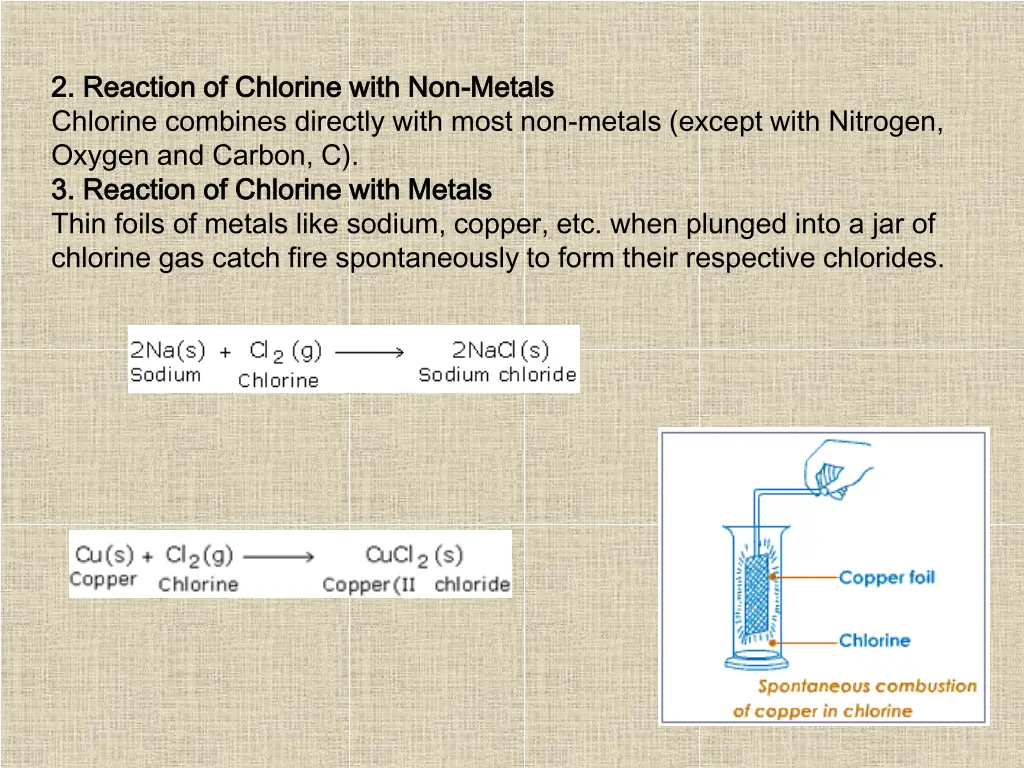 2 reaction of chlorine with non 2 reaction