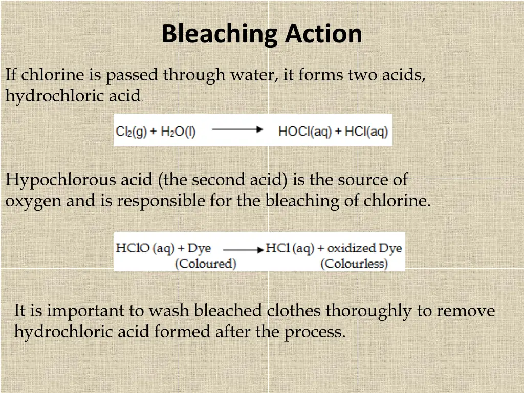 bleaching action