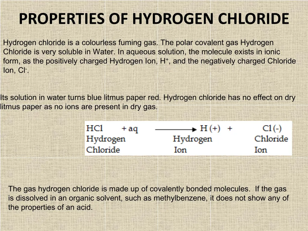 properties of hydrogen chloride