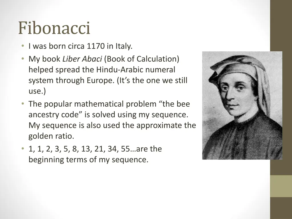 fibonacci i was born circa 1170 in italy my book