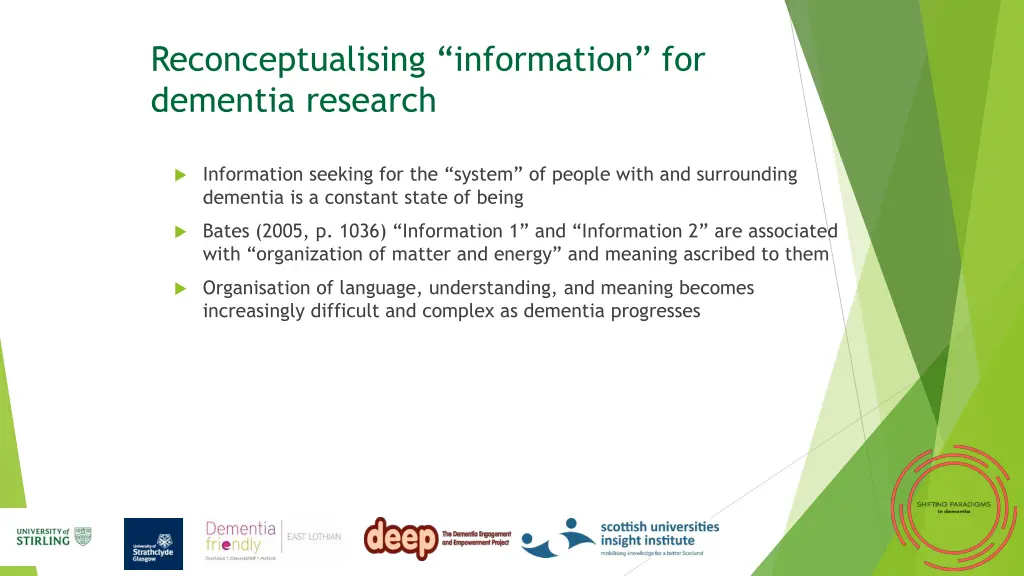 reconceptualising information for dementia