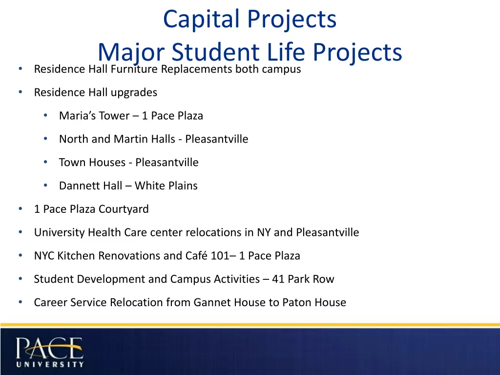 capital projects major student life projects